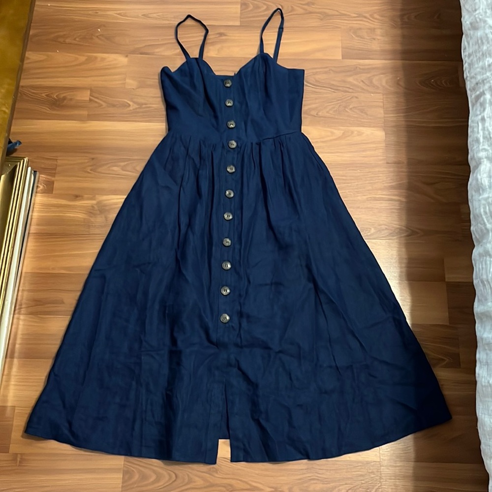 Reformation navy blue linen sun dress